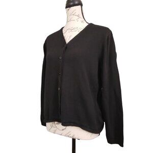 Talbots Petite | Black Knit Cardigan Sweater Classic Cotton Blend | Size LP